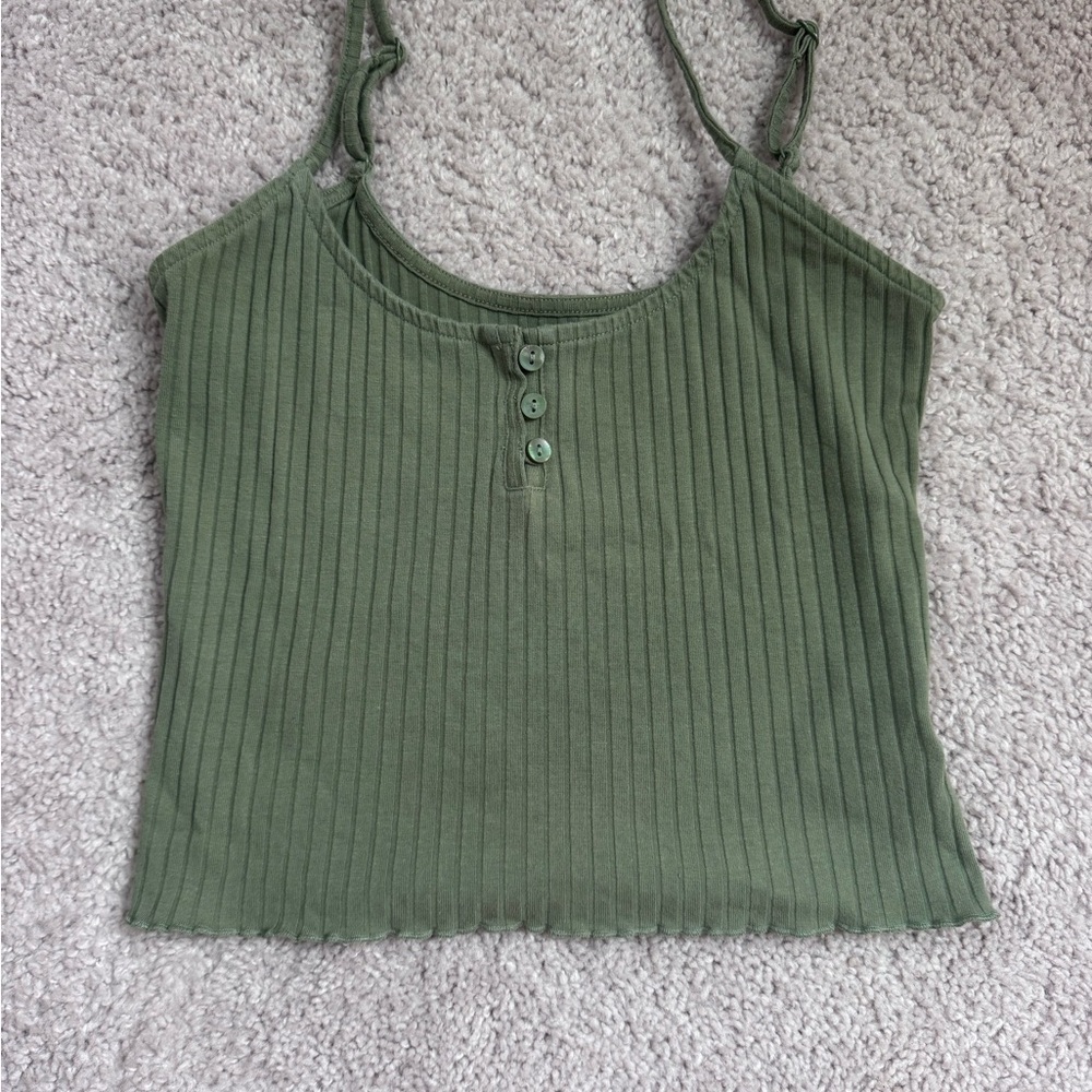 American Eagle Outfitters Olive Ribbed Button-Front Cami
